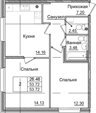 Купить двухкомнатную квартиру у метро Рыбацкое в Санкт-Петербурге. Вариант № 6707123, 0, площадь -  квм, цена 8998100 рублей
