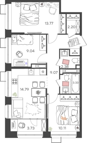 Купить трехкомнатную квартиру в районе Автозаводский в Нижнем Новгороде. Вариант № 130135, 0, площадь -  квм, цена 10817202 рублей