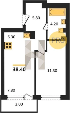 . Вариант № 68531, 0, площадь - 38.4 квм, цена 3271680 рублей