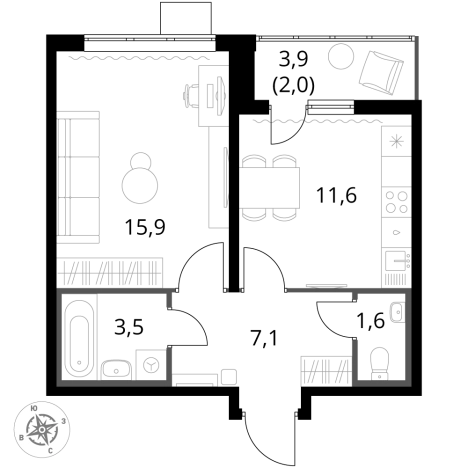 Купить квартиру в ЖК 1-й Южный в Видном. Вариант № 9806048, 0, площадь - квм, цена 14614080 рублей