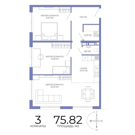 Купить трехкомнатную квартиру на вторичке в ЖК Жилой комплекс "Лугометрия" в Пензе. Вариант № 127077, 0, площадь -  квм, цена 6444700 рублей