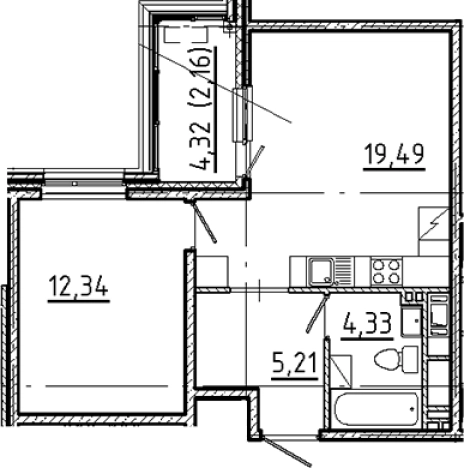 . Вариант № 5550658, 0, площадь - 41.37 квм, цена 26629652 рублей