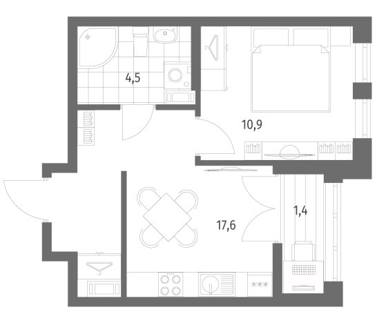 Купить однокомнатную квартиру в Ленинградской области. Вариант № 5256642, 0, площадь -  квм, цена 6146000 рублей