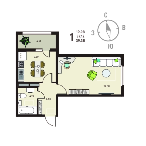 Купить квартиру в ЖК Зеленый Квартал Бабяково в Воронежской области. Вариант № 119443, 0, площадь -  квм, цена 4607460 рублей