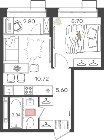 . Вариант № 136143, 0, площадь - 31.16 квм, цена 5350172 рублей