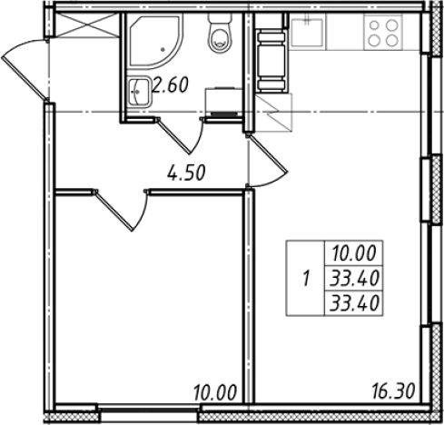 . Вариант № 7598798, 0, площадь - 33.4 квм, цена 5198142 рублей