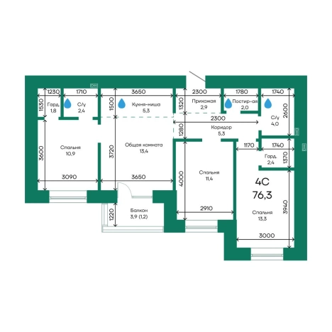 . Вариант № 10469118, 0, площадь - 76.3 квм, цена 10613330 рублей