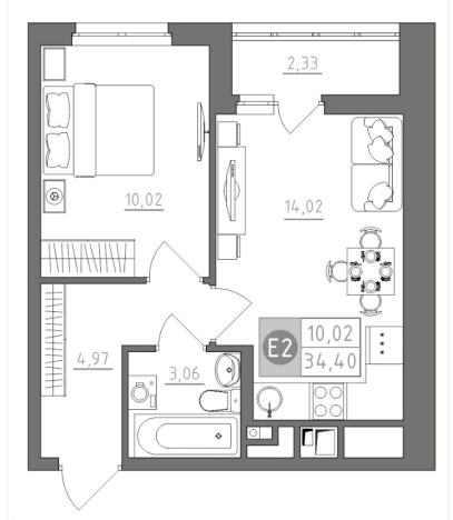 Купить однокомнатную квартиру в Туле. Вариант № 78090, 0, площадь -  квм, цена 3782968 рублей