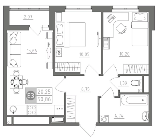 Купить двухкомнатную квартиру на улице Героев России в Туле. Вариант № 71809, 0, площадь -  квм, цена 5338774 рублей