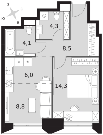 . Вариант № 9519574, 0, площадь - 46 квм, цена 30222000 рублей
