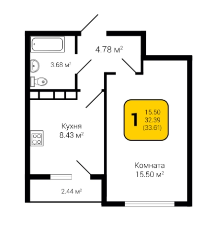 Купить однокомнатную квартиру в ЖК Квартал 45 в Воронеже. Вариант № 90387, 0, площадь -  квм, цена 5192745 рублей