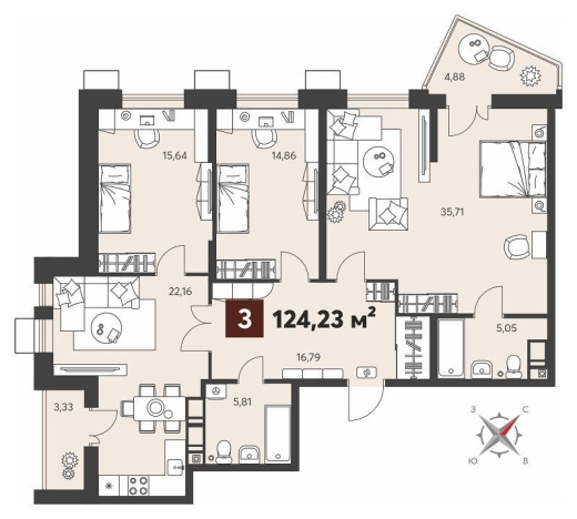 Купить трехкомнатную квартиру в новостройках в ЖК Жилой комплекс "Ньютон" в Пензе. Вариант № 81440, 0, площадь -  квм, цена 15267870 рублей