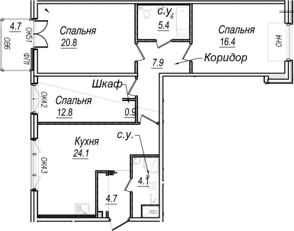 . Вариант № 66517, 0, площадь - 98.19 квм, цена 73111656 рублей