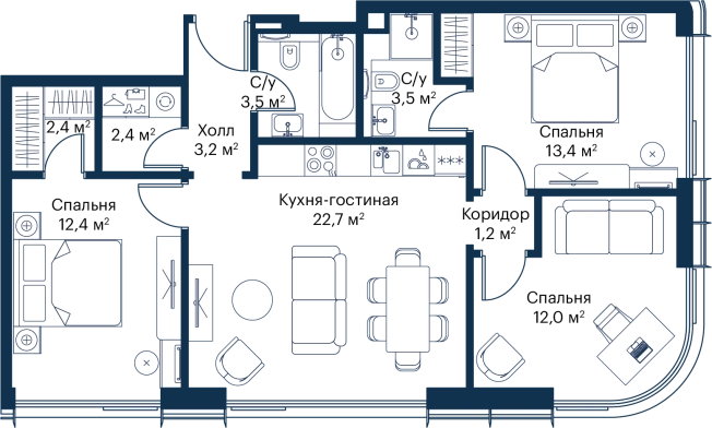 Купить трехкомнатную квартиру у метро Мякинино в Москве. Вариант № 122400, 0, площадь -  квм, цена 42876322 рублей