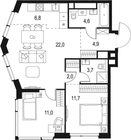 Купить трехкомнатную квартиру в районе Очаково-Матвеевское в Москве. Вариант № 203037, 0, площадь -  квм, цена 26988910 рублей