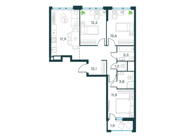Купить трехкомнатную квартиру у метро Пятницкое шоссе в Московской области. Вариант № 151541, 0, площадь -  квм, цена 36106809 рублей