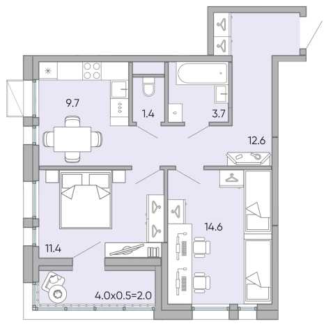 Купить двухкомнатную квартиру в новостройках в Микрорайоне Хороший, Чита в Чите. Вариант № 119875, 0, площадь -  квм, цена 9817500 рублей