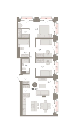 Купить трехкомнатную квартиру в новостройках в ЖК Метроном в Москве. Вариант № 8769127, 0, площадь -  квм, цена 31660000 рублей