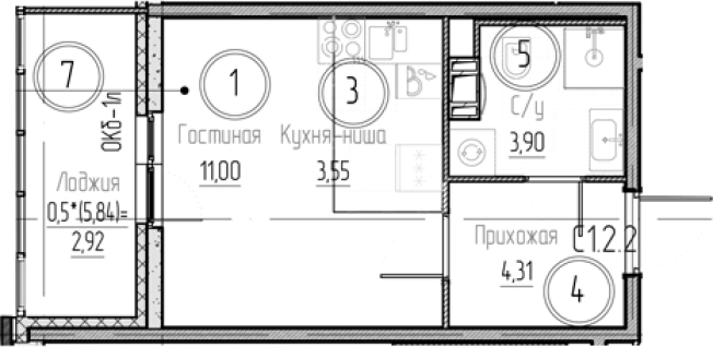 Купить Студию у метро Улица Дыбенко в Ленинградской области. Вариант № 8931118, 0, площадь -  квм, цена 4083061 рублей