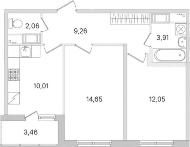 Купить двухкомнатную квартиру в новостройках у метро Проспект Большевиков в Ленинградской области. Вариант № 8488701, 0, площадь - квм, цена 8944068 рублей