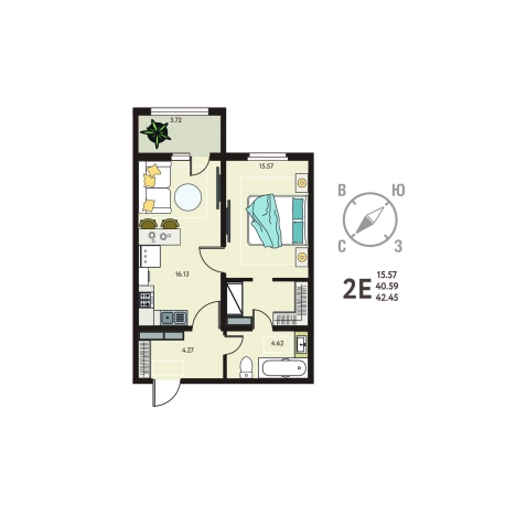 Купить однокомнатную квартиру в ЖК Зеленый Квартал Бабяково в Воронежской области. Вариант № 155294, 0, площадь -  квм, цена 4329900 рублей