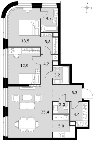 Купить квартиру в новостройках у метро Беговая в Москве. Вариант № 9465499, 0, площадь -  квм, цена 64452060 рублей