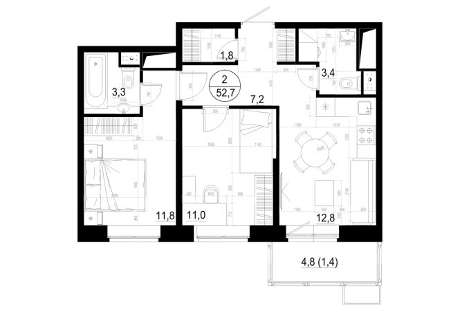 Купить двухкомнатную квартиру в Одинцове. Вариант № 127962, 0, площадь -  квм, цена 12488000 рублей
