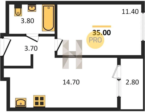 Купить однокомнатную квартиру в ЖК Настроение в Ижевске. Вариант № 70195, 0, площадь -  квм, цена 3049200 рублей