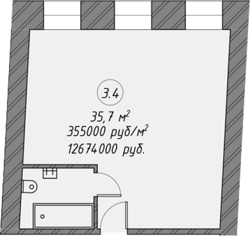. Вариант № 7266823, 0, площадь - 35.7 квм, цена 12389500 рублей