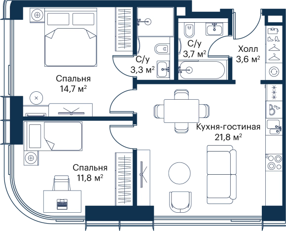 Купить двухкомнатную квартиру в ЖК City Bay в Москве. Вариант № 148698, 0, площадь -  квм, цена 29325077 рублей
