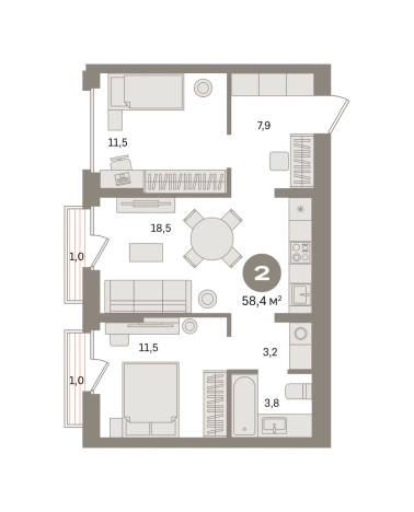 . Вариант № 8538619, 0, площадь - 58.39 квм, цена 10890000 рублей