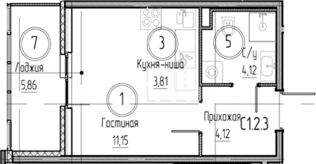. Вариант № 8931011, 0, площадь - 23.2 квм, цена 3964190 рублей