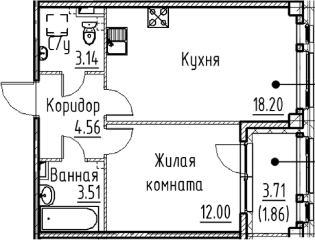 . Вариант № 6830536, 0, площадь - 41.41 квм, цена 11182160 рублей