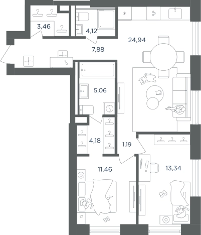 Купить двухкомнатную квартиру в районе Печатники в Москве. Вариант № 7645708, 0, площадь -  квм, цена 31613340 рублей
