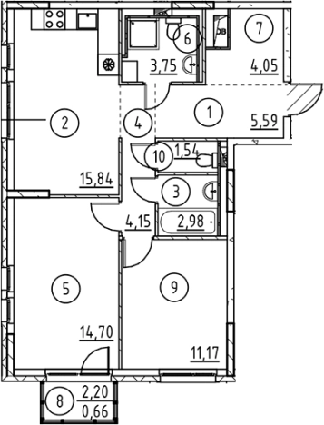 . Вариант № 6897764, 0, площадь - 63.77 квм, цена 10883773 рублей