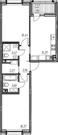 . Вариант № 9154523, 0, площадь - 58.37 квм, цена 8813757 рублей