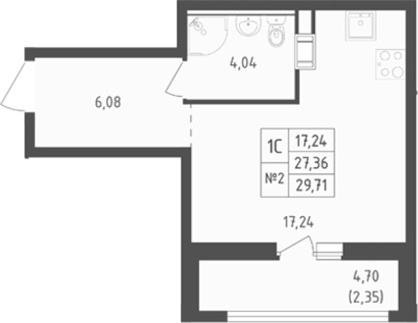 . Вариант № 7833667, 0, площадь - 27.36 квм, цена 4968813 рублей