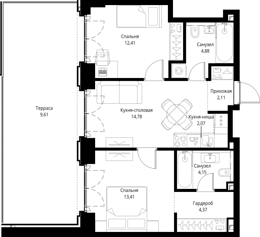 Купить двухкомнатную квартиру в новостройках у метро Мякинино в Москве. Вариант № 141600, 0, площадь -  квм, цена 32408975 рублей