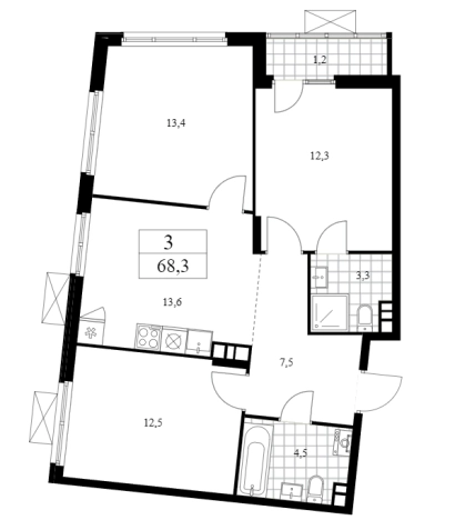 . Вариант № 90717, 0, площадь - 67.1 квм, цена 13209370 рублей