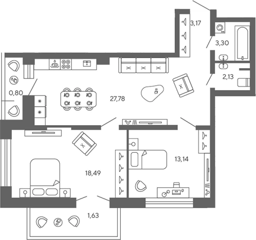 Купить трехкомнатную квартиру в новостройках в Ленинградской области. Вариант № 7827889, 0, площадь -  квм, цена 10354680 рублей