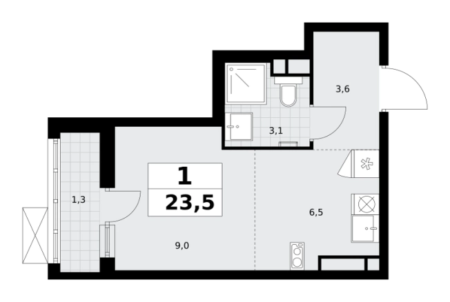 . Вариант № 2206760, 0, площадь - 23.5 квм, цена 6946600 рублей