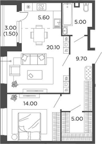 Купить двухкомнатную квартиру у метро Филатов луг в Москве. Вариант № 110168, 0, площадь -  квм, цена 12697224 рублей