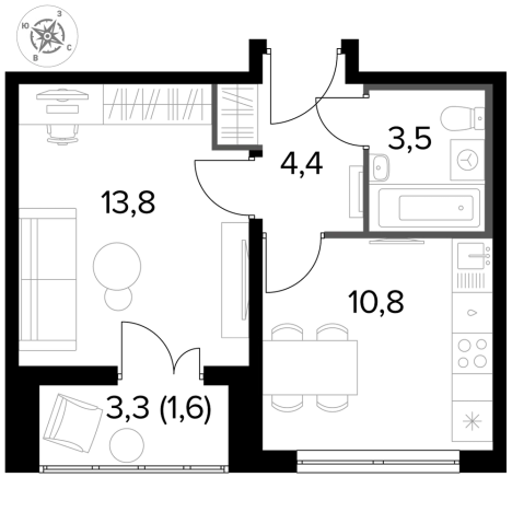 Купить однокомнатную квартиру у метро Битца в Видном. Вариант № 9838423, 0, площадь -  квм, цена 10701900 рублей