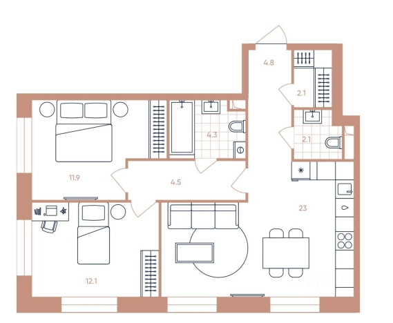 Купить квартиру в Москве. Вариант № 8695779, 3, площадь - квм, цена 39900000 рублей