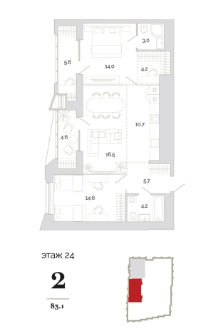 Купить двухкомнатную квартиру в ЖК Жилой комплекс "Модернист" в Пензе. Вариант № 97443, 0, площадь - квм, цена 11052300 рублей