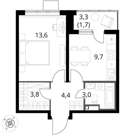 Купить однокомнатную квартиру у метро Битца в Видном. Вариант № 9949388, 0, площадь -  квм, цена 12481760 рублей