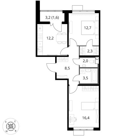 . Вариант № 9825508, 0, площадь - 59.2 квм, цена 20517020 рублей