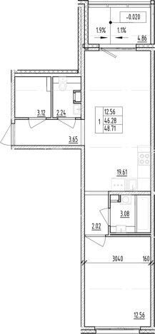 . Вариант № 6854334, 0, площадь - 46.28 квм, цена 9891735 рублей
