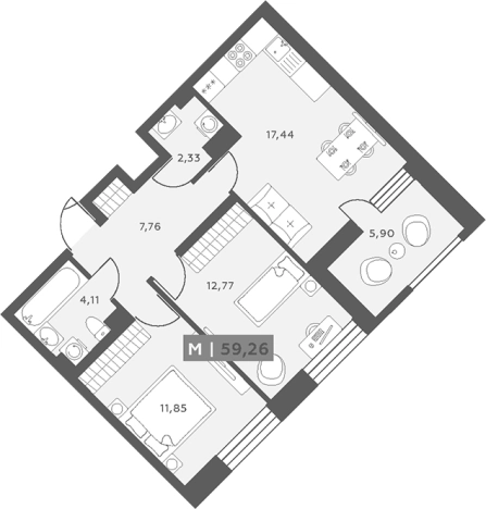 . Вариант № 6217585, 0, площадь - 57.49 квм, цена 10509802 рублей