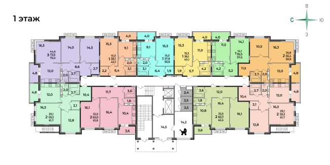 . Вариант № 2731703, 6, площадь - 61.7 квм, цена 6240955 рублей